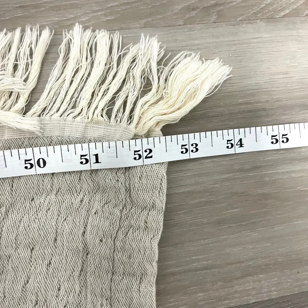 Piscatextil Beige 100% Cotton Fringed Textured Throw Blanket in OS